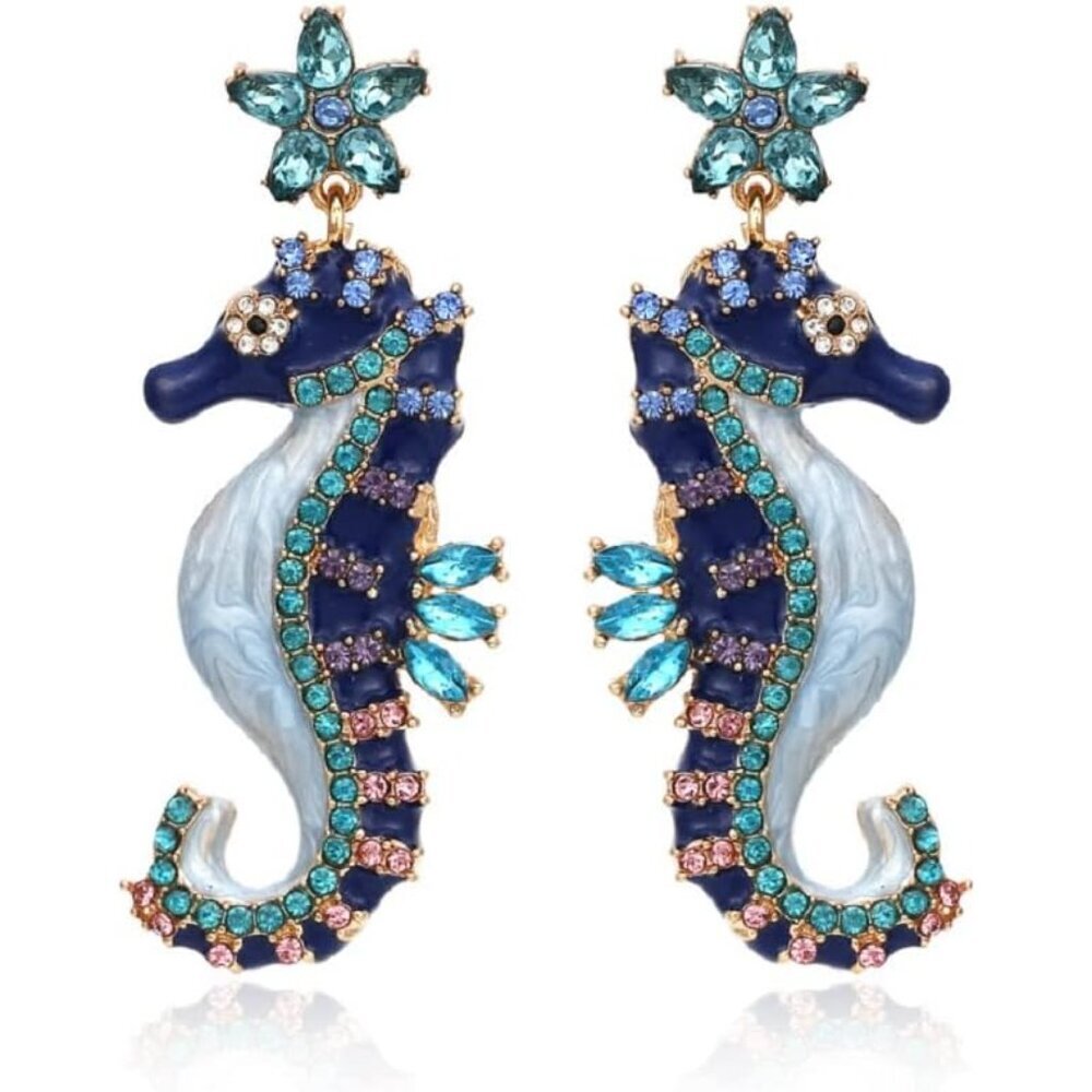 Seahorse Earrings Sterling Silver Boho Dangle Studs Beach Jewelry Wome